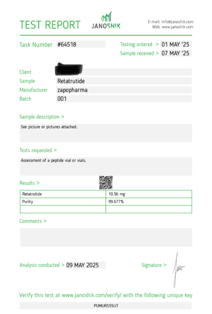 ZapoPharma Retatrutide 10mg LAB TESTED 10.56mg - Image 2